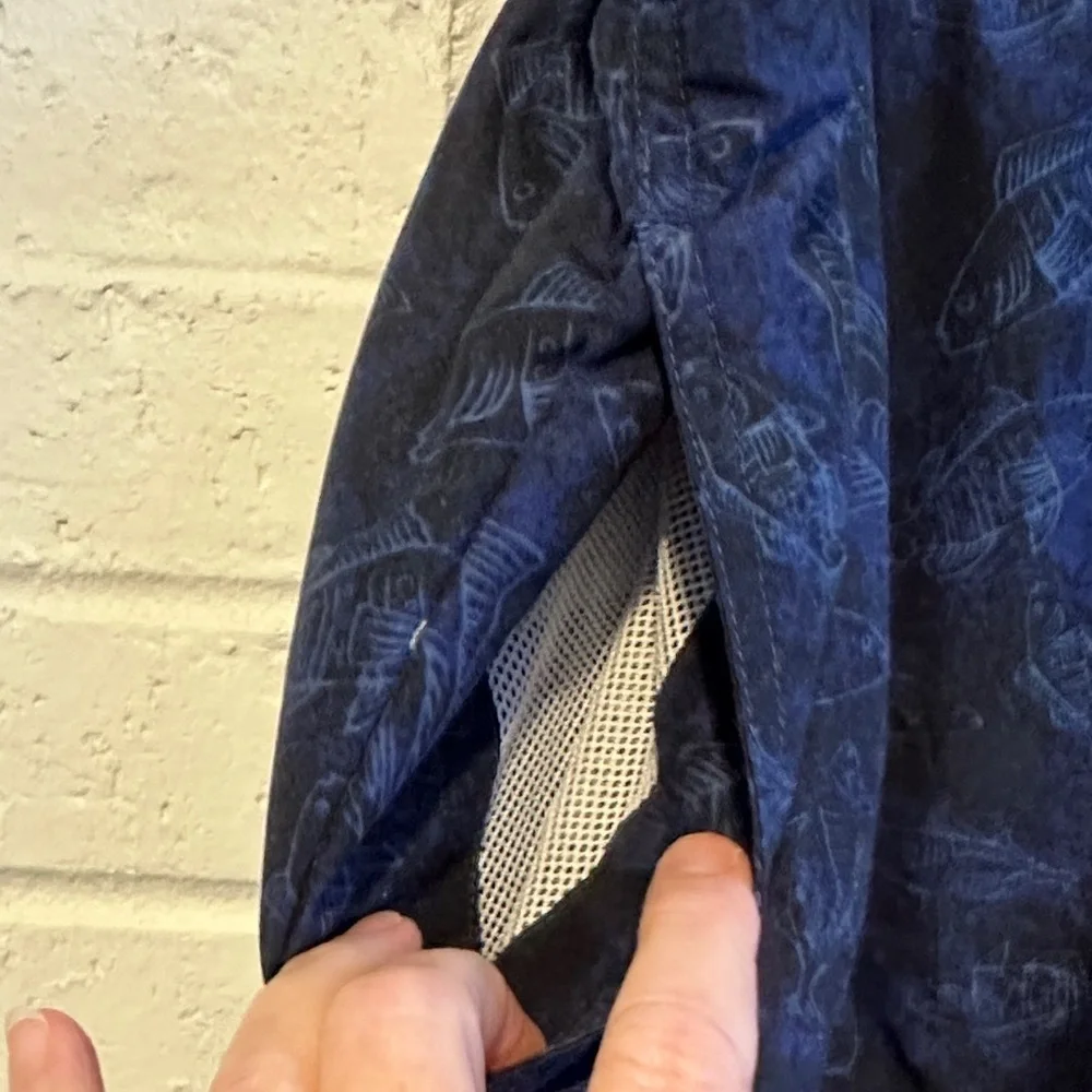 Trader Bay Blue Swim Trunks Pale Blue Fish Print Elastic Drawcord Waist 2XL NWOT